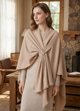 #Beige Women Solid Cape Shawl