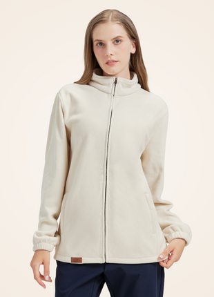 Women's Apricot Full Zip Stand Collar Fleece Jackets