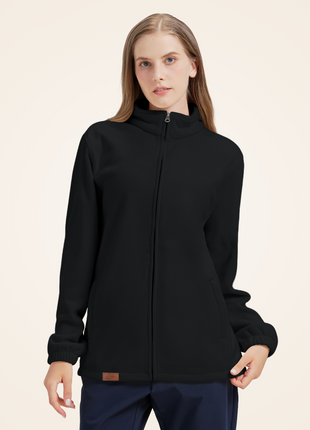 Women's Black Grey Full Zip Stand Collar Fleece Jackets