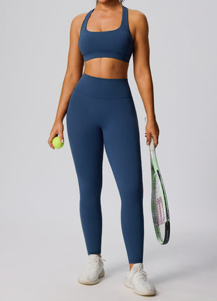 Women's Blue Two-piece Fitness Yoga Suit