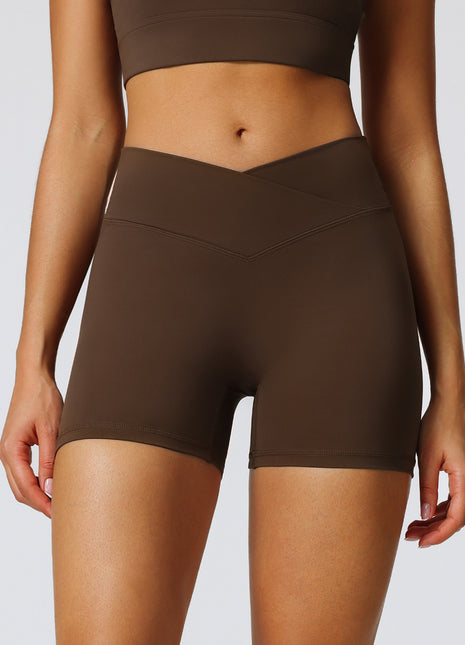 Women's Brown High Waisted Butt Lift Yoga Shorts