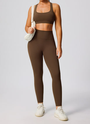 Women's Brown Two-piece Fitness Yoga Suit