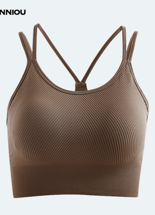 Women's Brown U Neck Shockproof Sports Yoga Bra