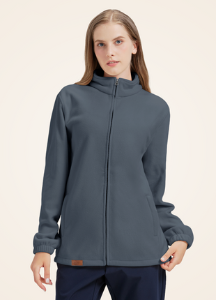 Women's Dark Grey Full Zip Stand Collar Fleece Jackets