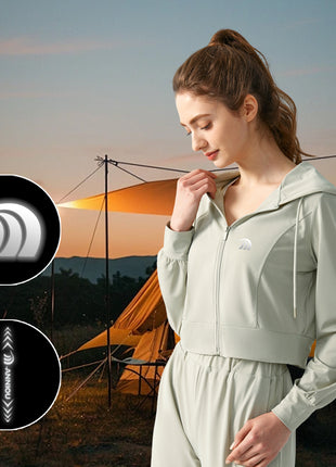 Women's Drawstring Hooded Yoga Shirt with Reflective Logo