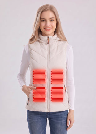 #White Women’s Hooded Heated Vest with 4 Heating Zones front