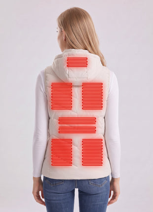 White Women’s Hooded Heated Vest with 7 Heating Zones Back