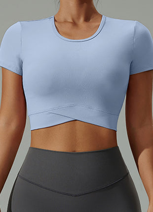 Women's Light Blue Short Sleeve Crop Top T-Shirts