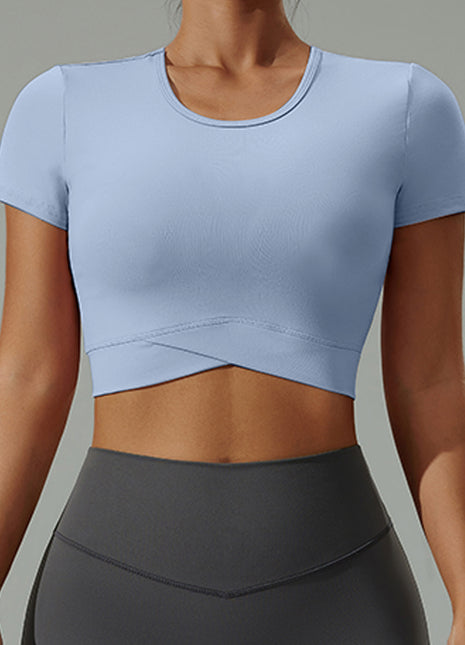 Women's Light Blue Short Sleeve Crop Top T-Shirts