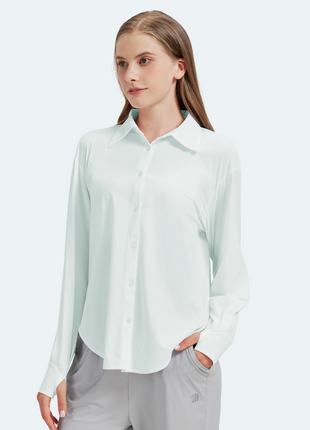 Women's Light Green Slim Fit Slit UV Protection Shirt
