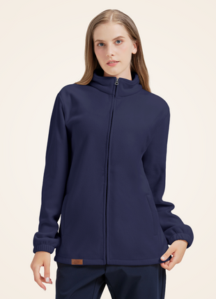 Women's Navy Full Zip Stand Collar Fleece Jackets