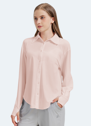 Women's Pink Slim Fit Slit UV Protection Shirt