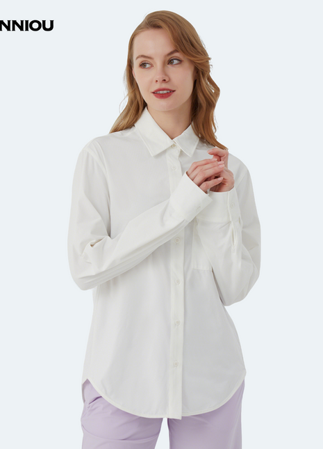 Women's White Quick-dry Upf 50+ Sunscreen Loose Shirt
