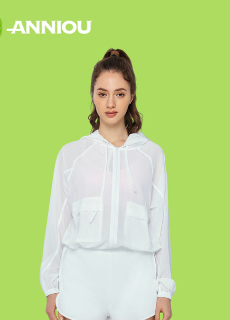 Women's White Quick Dry Mesh Yoga Hoodies