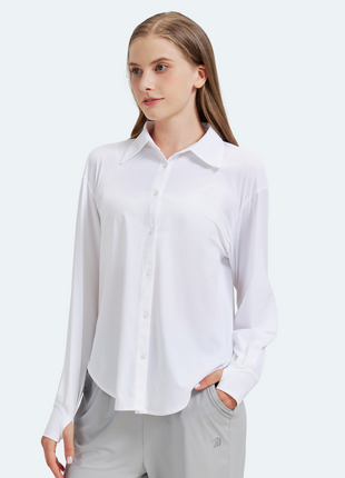 Women's White Slim Fit Slit UV Protection Shirt