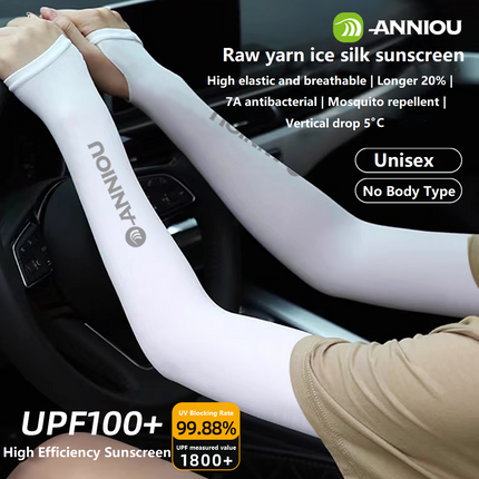 ANNIOU Driving Mosquito Repellent Ice Sleeve Longer 7A Anti-bacterial Raw yarn Sleeve Bike Riding Knitted Sunscreen Arm Sleeves