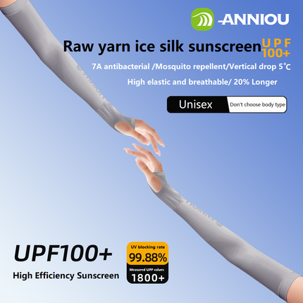 ANNIOU Raw yarn Ice Silk Sun Protection Sleeve for Unisex Sunsrceen Summer Driving Mosquito Repellent Antibacterial Knitted Arm Sleeves