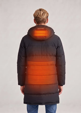 back of #black Long Heated Quilted Jacket
