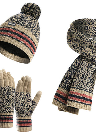 beige knit beanie scarf and gloves set