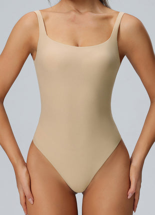 beige sculpting yoga bodysuit