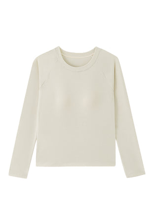 beige womens silk wool thermal base layer top