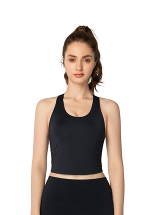 black cooling strappy back yoga bra