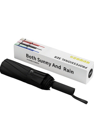 black fully automatic 3 fold sun and rain umbrella