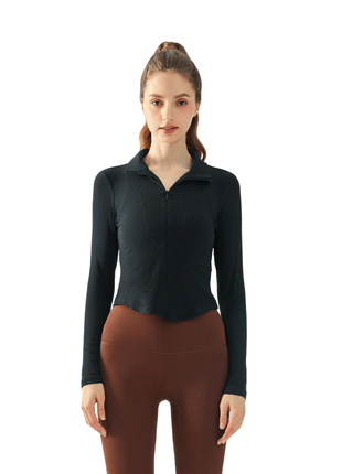 black half zip mock neck yoga top