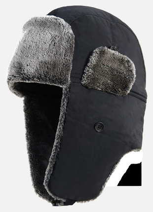black heated faux fur trapper hat