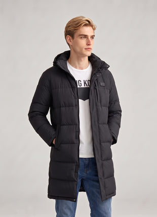 #black long heated quilted jacket