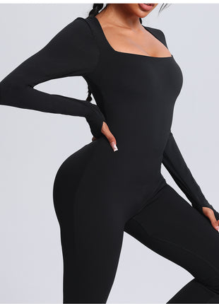 black long sleeve yoga jumpsuit