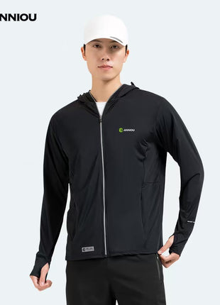black men's raw yarn ice silk hooded sun protection jacket