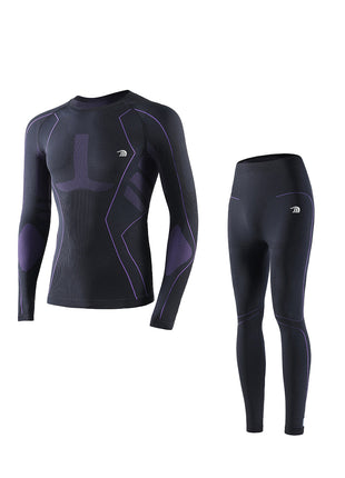 black purple thermal ski base layer set