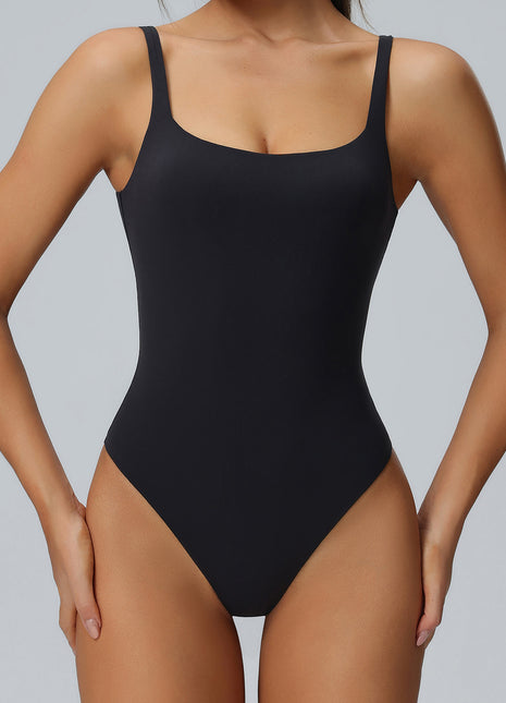 black sculpting yoga bodysuit