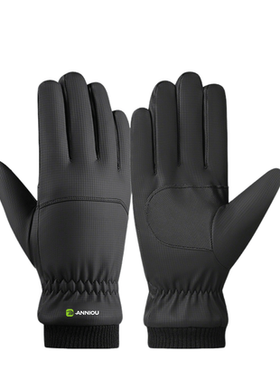 black thick fleece lined winter gloves