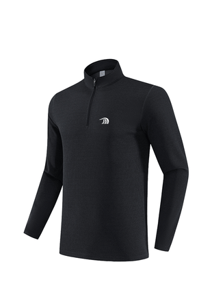 black waffle knit half zip activewear top