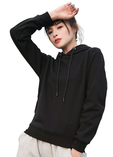 black womens hooded pullstring sweatshirt
