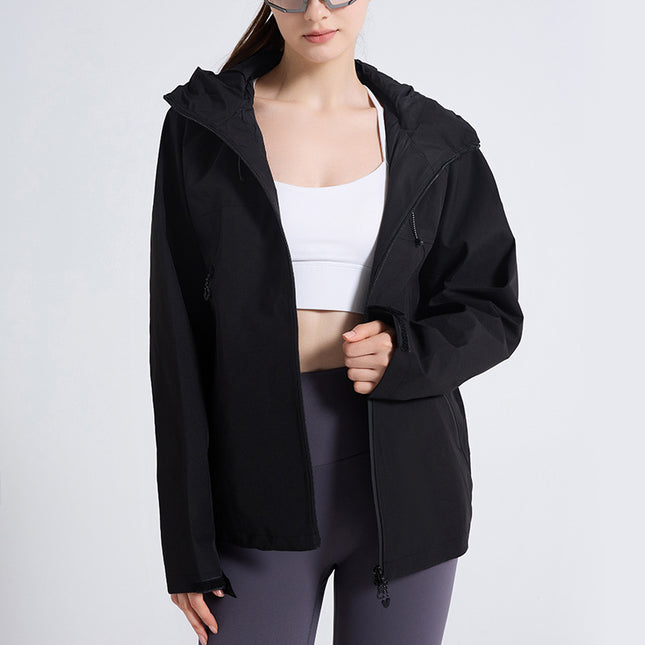 black womens hooded windbreaker jacket