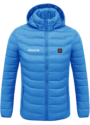 blue heated duck down jacket