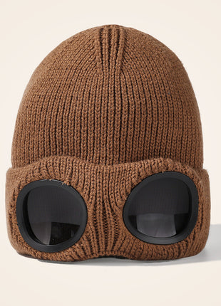brown goggles knit beanie