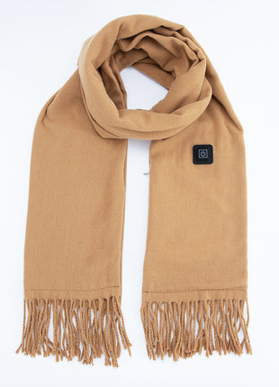 camel fringed heated scarf