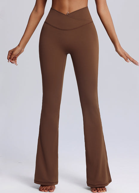 coffee crisscross waist flared yoga pants