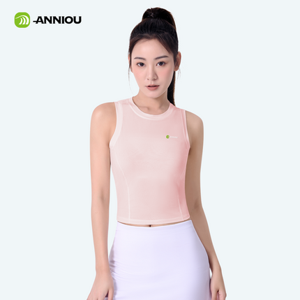 ANNIOU Raw Yarn Sunscreen Sports Vest Quick Dry Antibacterial Ice Silk Fitness Running Sleeveless Crop Yoga Tank Tops for Women