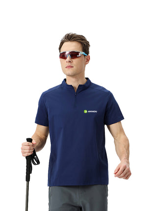 dark blue outdoor half zip quick dry t shirt