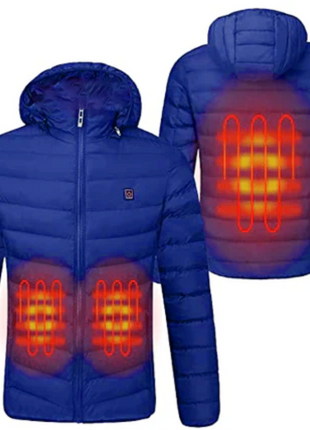 dark blue single button 3 area heated hooded jacket