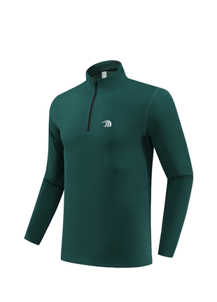 dark green waffle knit half zip activewear top