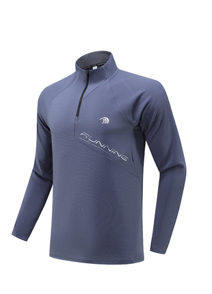dark grey half zip mock neck pullover