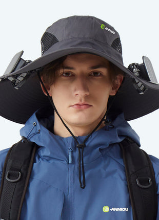 dark grey solar powered fan bucket hat