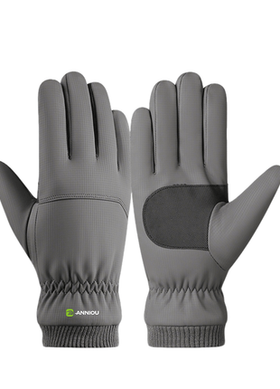 dark grey thick fleece lined winter gloves