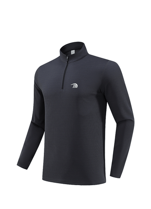 dark grey waffle knit half zip activewear top